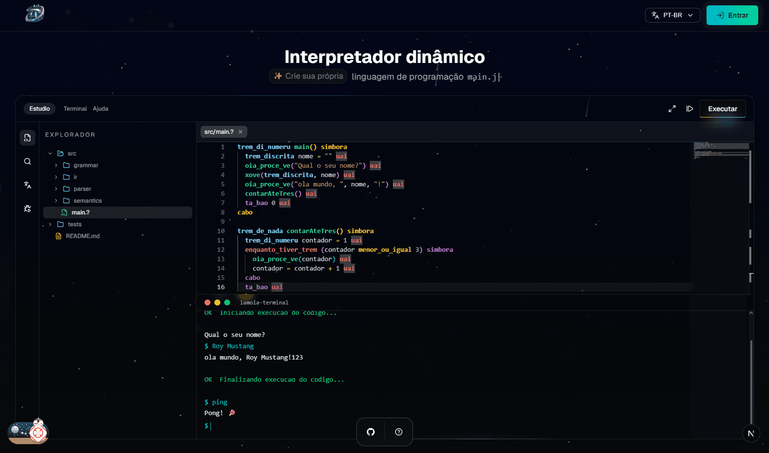 Tela principal da IDE web